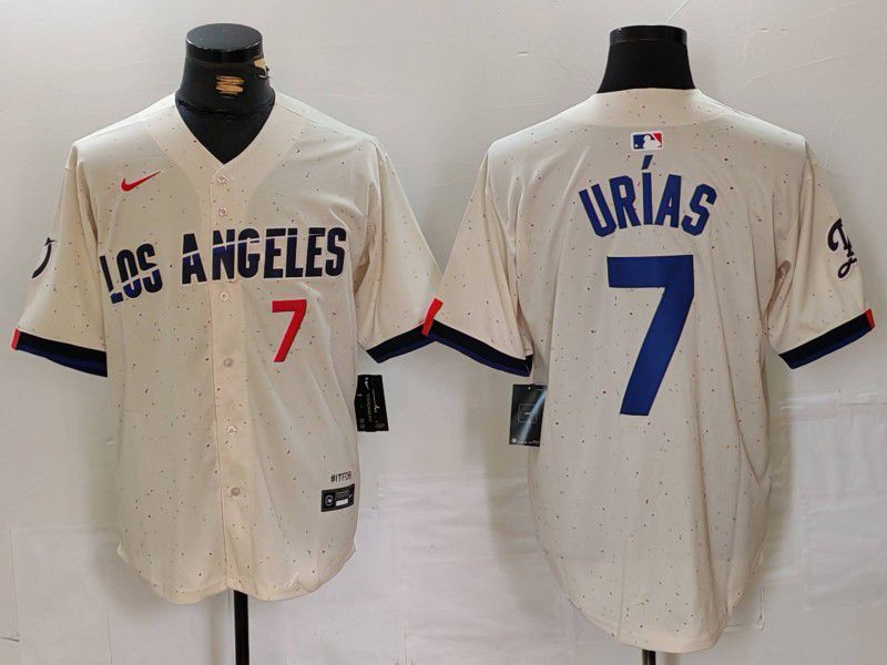 Men Los Angeles Dodgers #7 Urias Cream Fashion Nike Game MLB Jersey style 6292